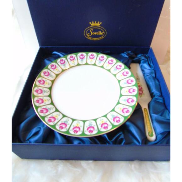 NEW Sorrel English Rose CAKE PLATTER STAND & SERVER Porcelain Pedestal Roses BOX - Picture 6 of 10